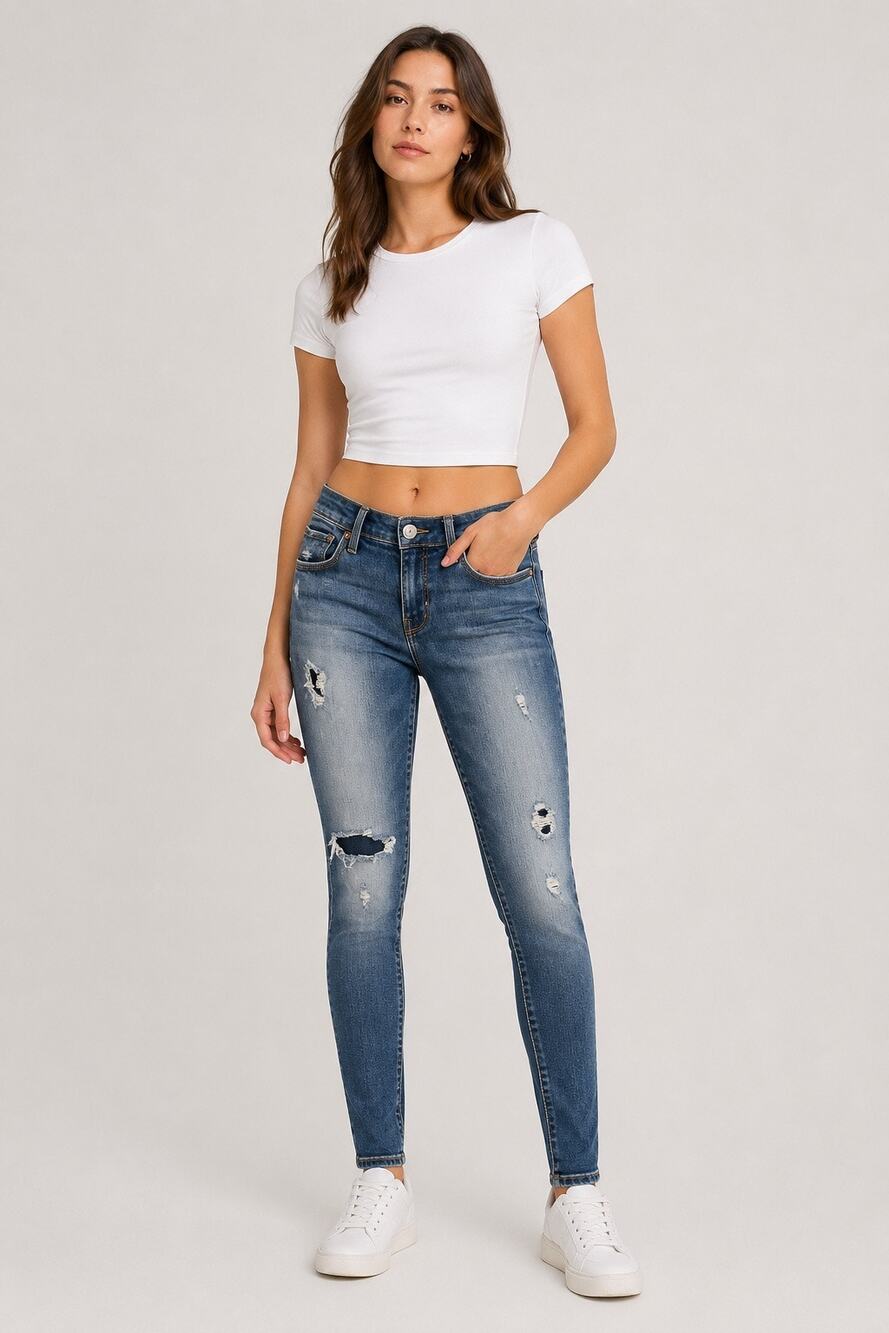 American Eagle Distressed Skinny Jeans Medium Wash Stretch Denim Size 8